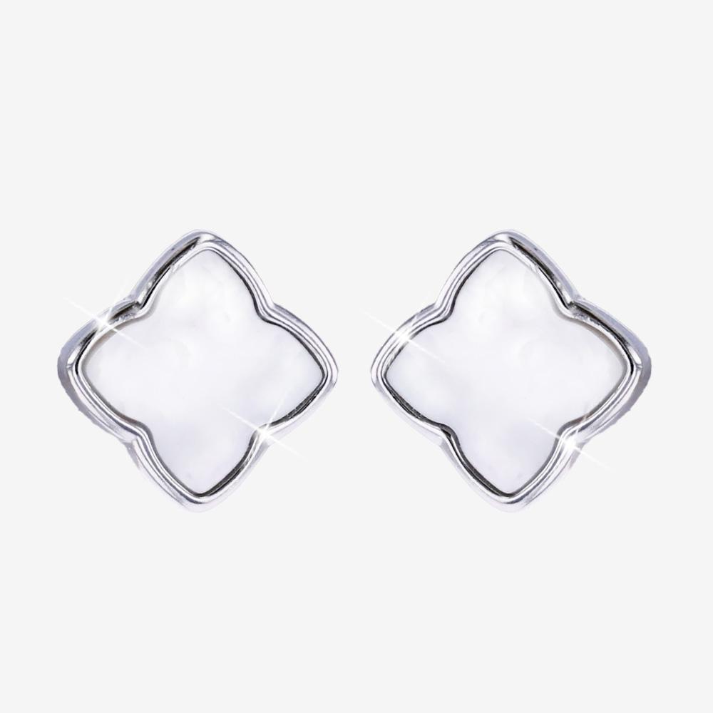 Silver Real Mother Of Pearl Clover Earrings