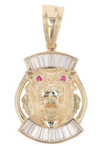 14ct Yellow Gold Cubic Zirconia And Pink Gemstone Tiger Pendant