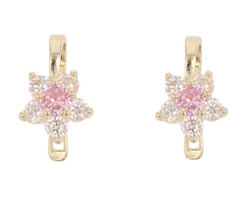 14ct Yellow Gold Pink Gemstone And Cubic Zirconia Flower Earrings