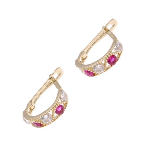 14ct Yellow Gold Child's Red & Cubic Zirconia Stone Set Earrings