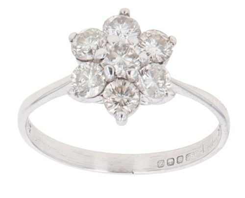 14ct White Gold 0.90ct Brilliant Cut Diamond Cluster Ring