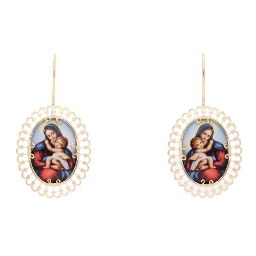 14ct Yellow Gold Our Lady Drop Earrings