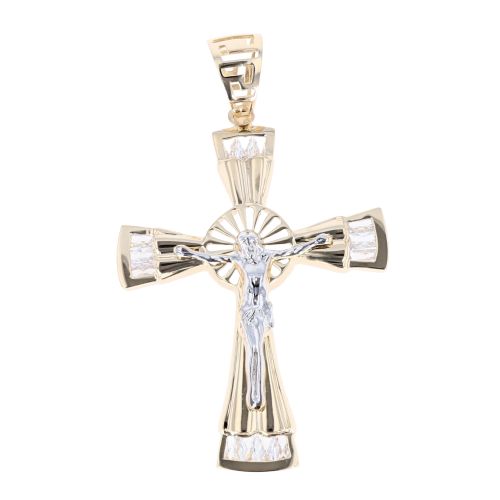 14ct Yellow and White Gold Cubic Zirconia Crucifix Pendant