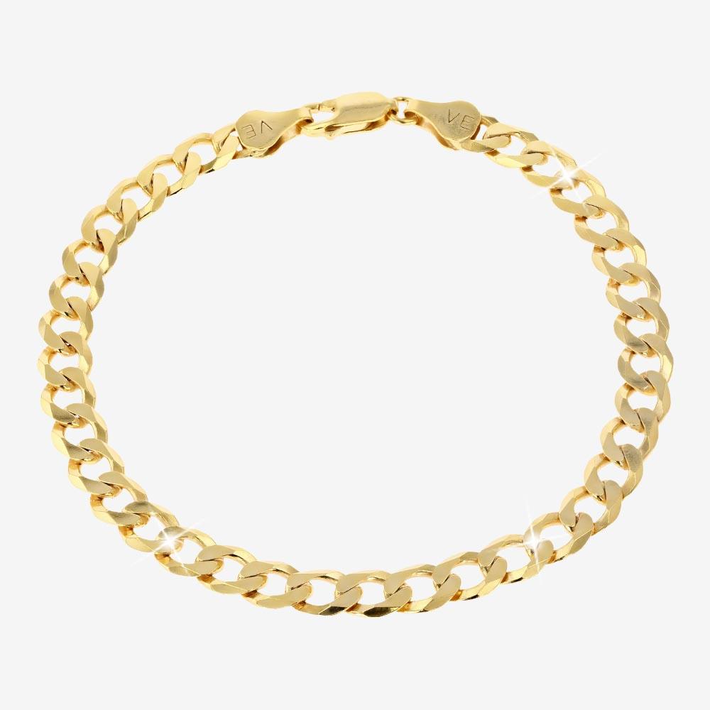 18ct Gold Vermeil on Silver Men's Solid Curb Bracelet - 8"
