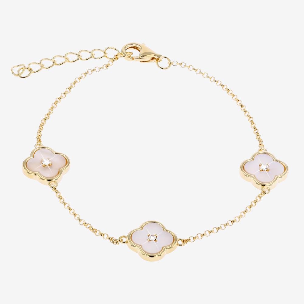 18ct Gold Vermeil On Silver Real Diamond, Lab-Grown Clover Bracelet