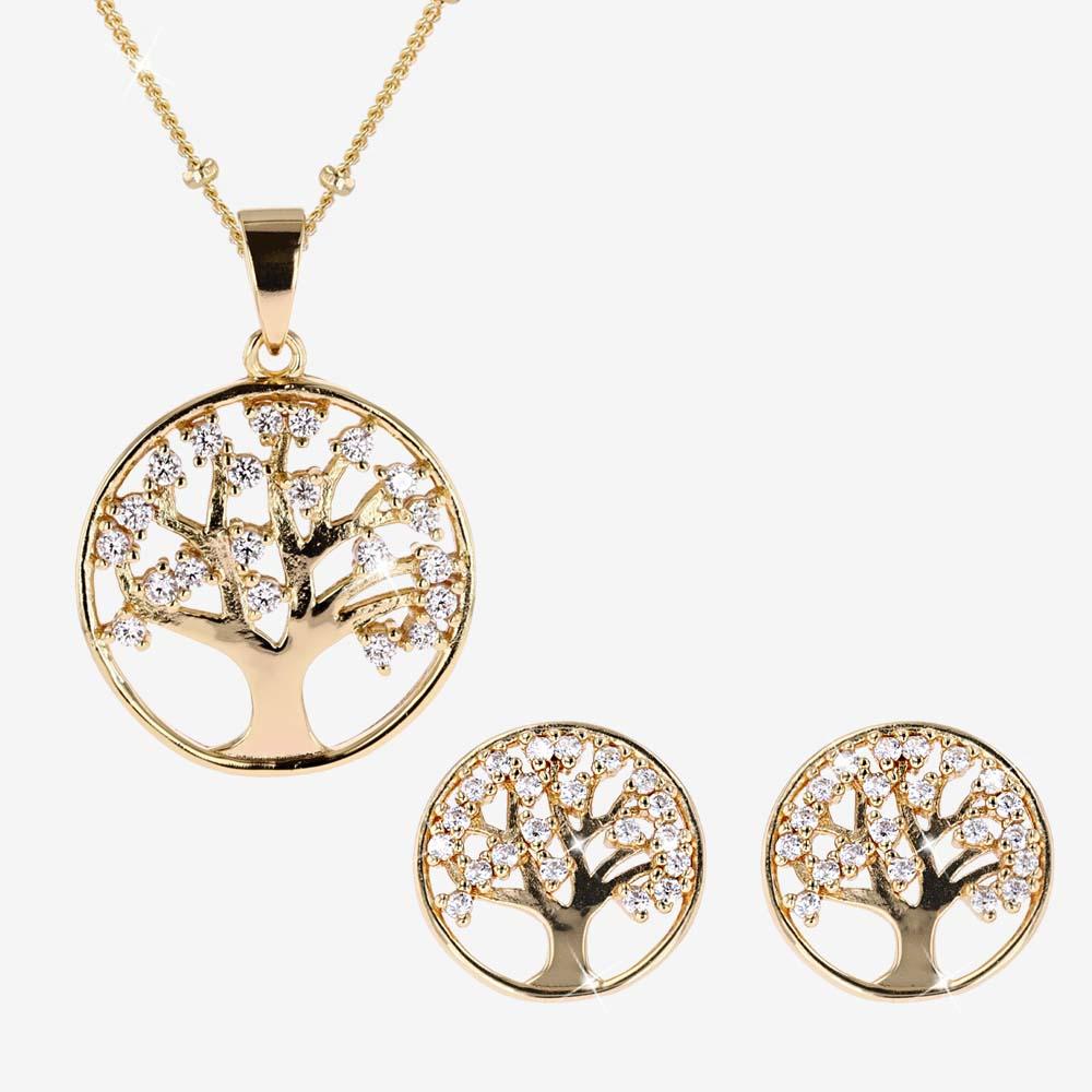 18ct Gold Vermeil on Silver Life's Tree Necklace And Earrings Set