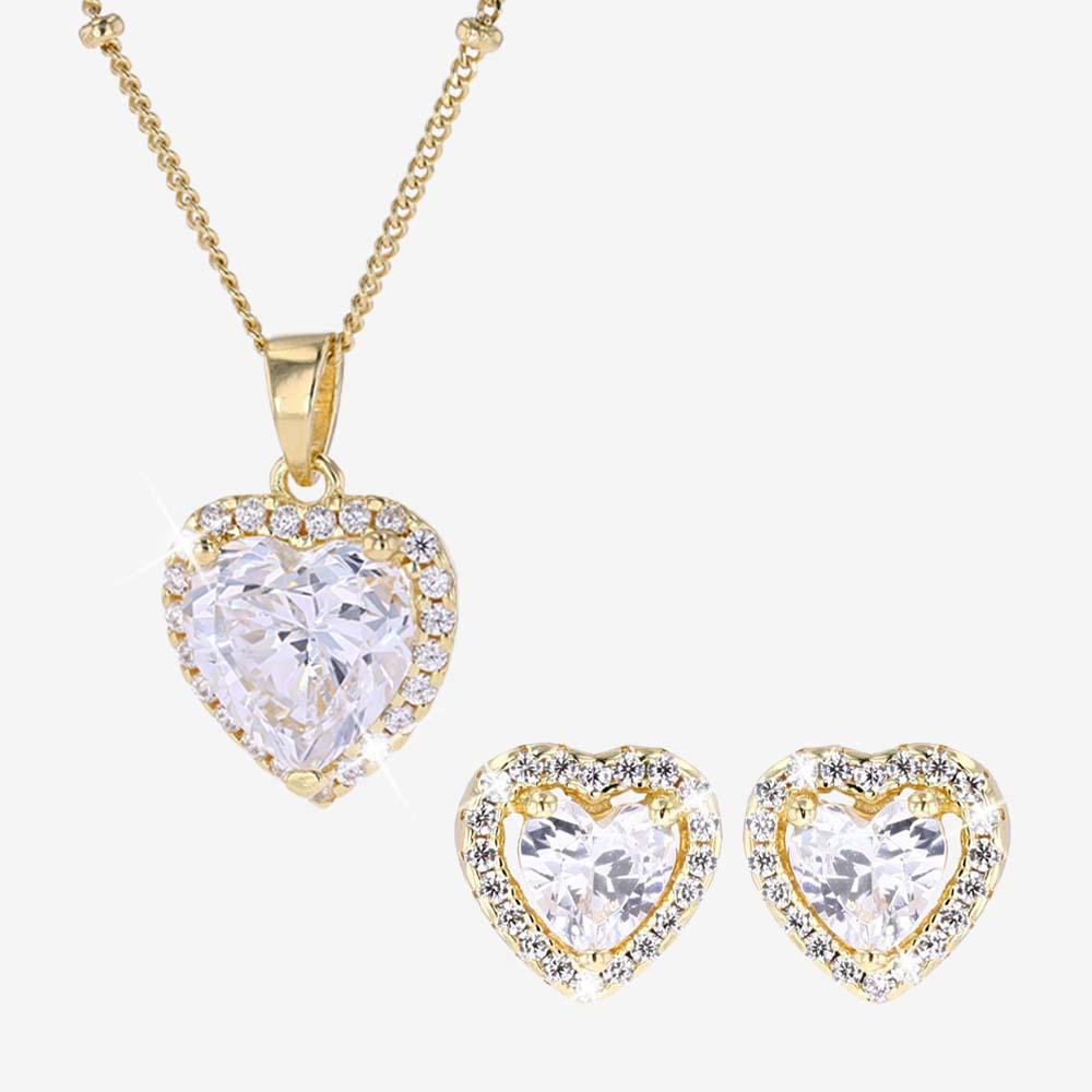 18ct Gold Vermeil on Silver Designer Heart Necklace And Earring Set