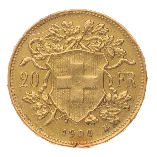 1900 Helvetia 20 Swiss Francs Coin