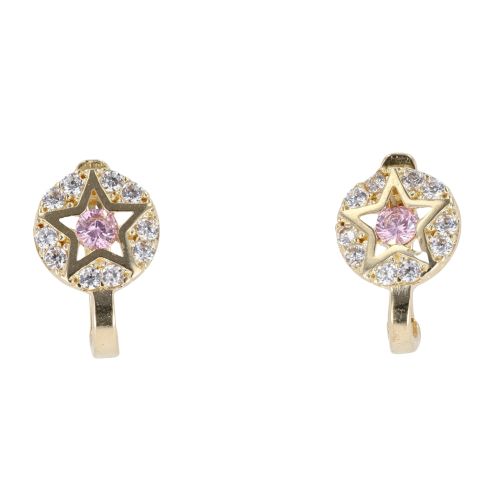 14ct Yellow Gold Pink Gemstone Star Earrings