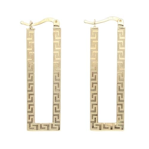 14ct Yellow Gold Greek Key Rectangular Hoop Earrings