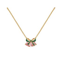 Amelia Scott Gold Bow Necklace with Emerald Green Enamel and Blush Pink Zirconia