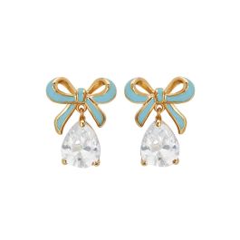 Amelia Scott Bow Gold Stud Earrings with Turquoise Enamel and Clear Teardrop