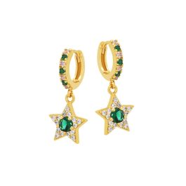 Amelia Scott Celeste Mini Star Gold Hoop Earrings in Blush Pink and Emerald Green