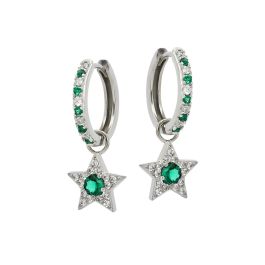 Amelia Scott Celeste Mini Star Silver Hoop Earrings in Emerald Green