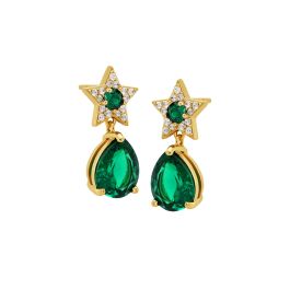 Amelia Scott Celeste Mini Star Teardrop Gold Stud Earrings in Emerald Green