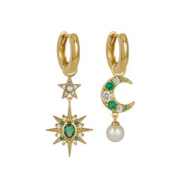 Amelia Scott Luna Moon and Star Huggie Earrings in Emerald Zirconia Gold