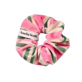 Amelia Scott Lucy Scrunchie - Velvet Candy Stripe Pink and Green