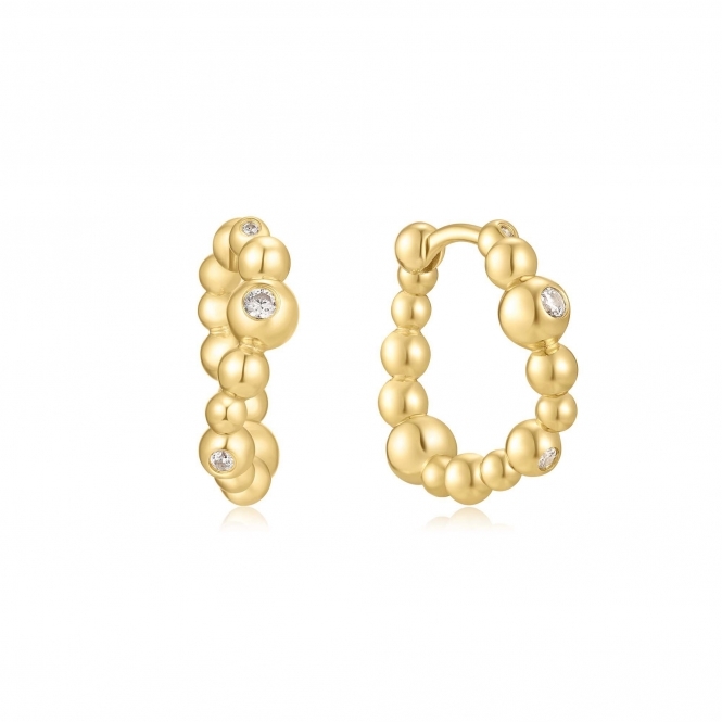 ANIA HAIE Gold Bezel Beaded Curved Huggie Hoop Earrings