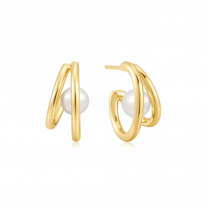 ANIA HAIE Gold Duo Freshwater Pearl Stud Hoops