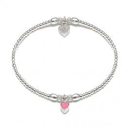 Annie Haak Rose Pink Heart Silver Charm Bracelet