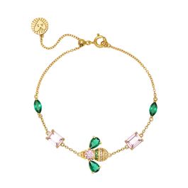 Amelia Scott Beatrice Jewelled Bee Gold Bracelet in Emerald and Blush Pink
