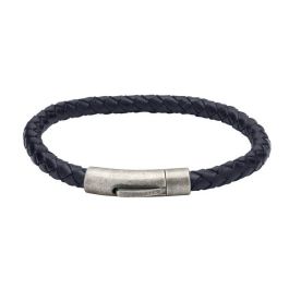 Unique and Co Mens Blue Leather bracelet-Steel Clasp-Antique I.P. Plating