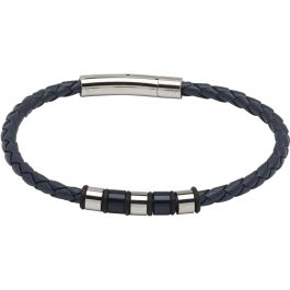 Unique and Co Men's Leather Bracelet, Blue with Steel Elements