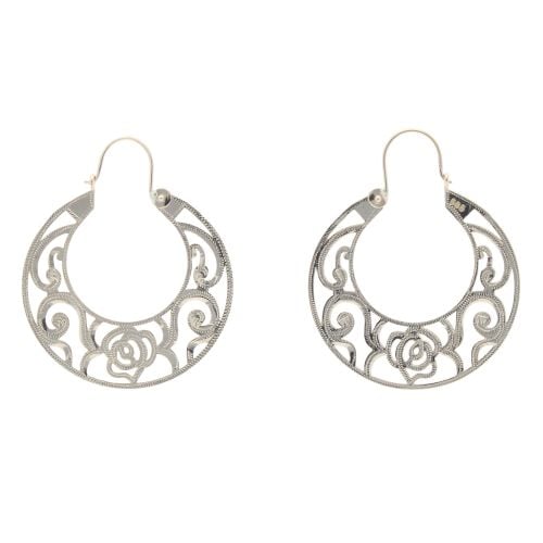 14ct Yellow Gold Patterned Large Creole Earrings