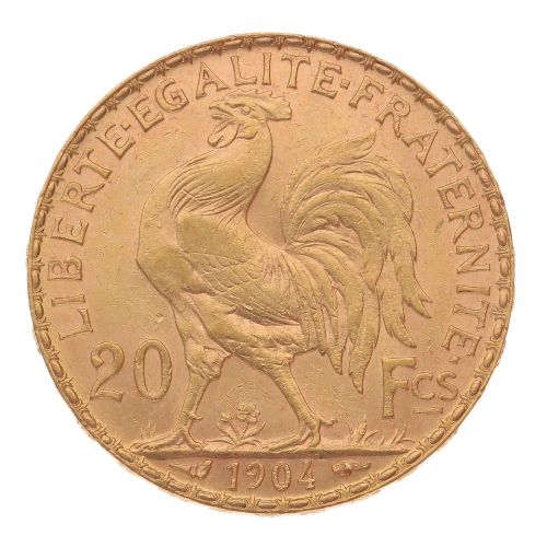 1904 Marianne Rooster 20 Swiss Francs Coin