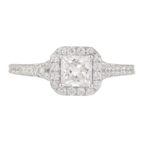 Sterling Silver Square Cubic Zirconia Halo Ring