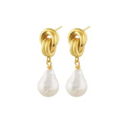 Shyla Chunky Knot Baroque Pearl Gold Earrings