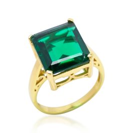Shyla Claudia Statement Gold Cocktail Ring - Emerald Green