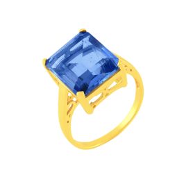 Shyla Claudia Statement Gold Cocktail Ring - Dark Blue