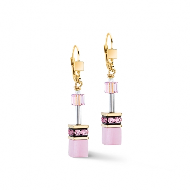 Coeur De Lion GeoCUBE® Iconic Mono Gold Pink Earrings