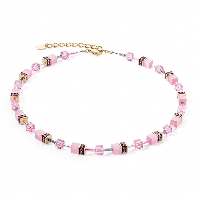 Coeur De Lion GeoCUBE® Iconic Mono Gold Pink Necklace