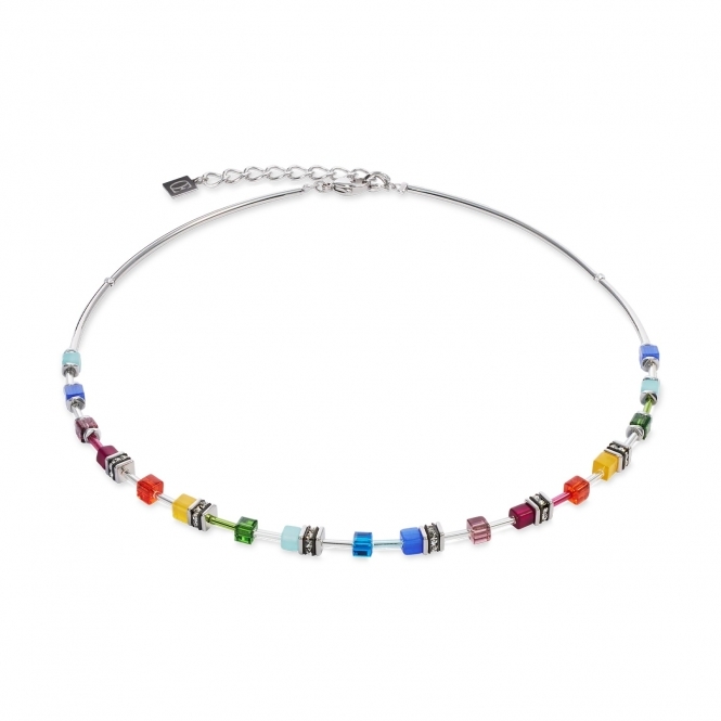 Coeur De Lion GeoCUBE® Lite Mini Necklace Rainbow silver