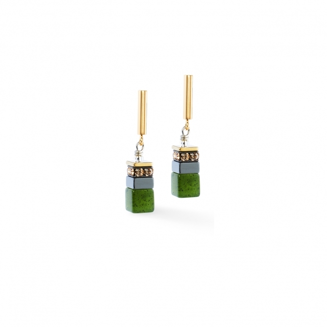 Coeur De Lion GeoCUBE® Precious Motion Forest Light gold earrings