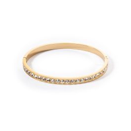 Coeur De Lion Stainless Steel Gold Bangle - White Round Crystals