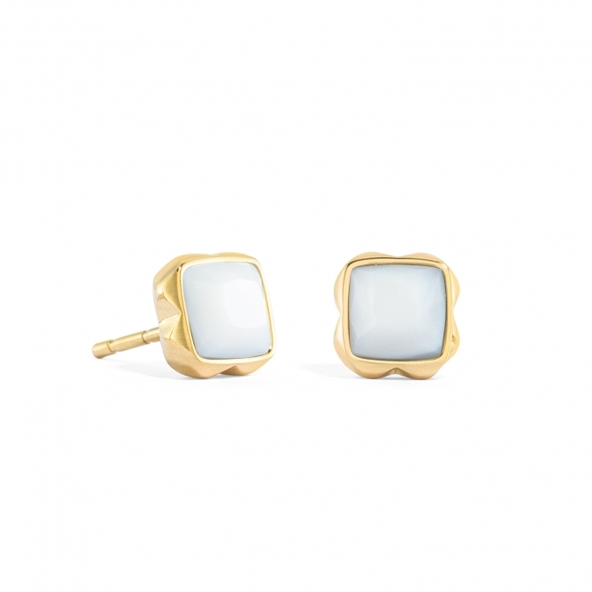 Coeur De Lion White Quartz April Gold Birthstone Earrings