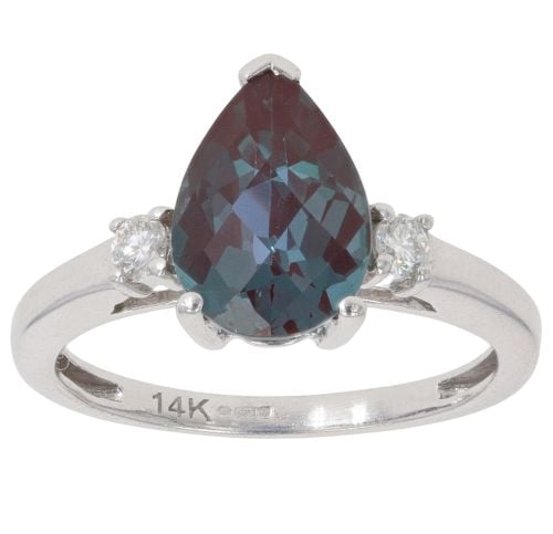 14ct White Gold 0.10ct Diamond And Alexandrite Ring