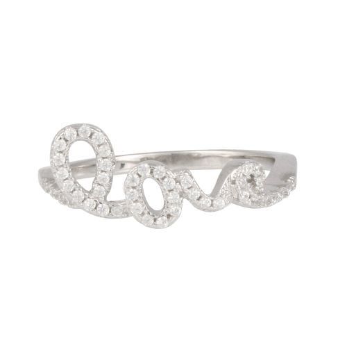 Sterling Silver 'Love' Script Cubic Zirconia Ring