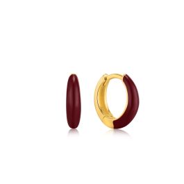 Ania Haie Claret Red Enamel Sleek Huggie Hoop Gold Earrings