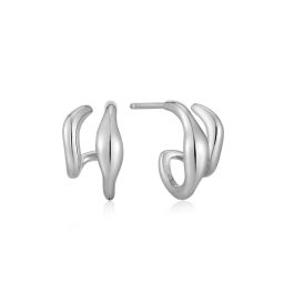 Ania Haie Wave Double Hoop Stud Silver Earrings