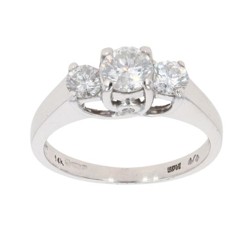 14ct White Gold 1.00ct Brilliant Cut Diamond Trilogy Ring