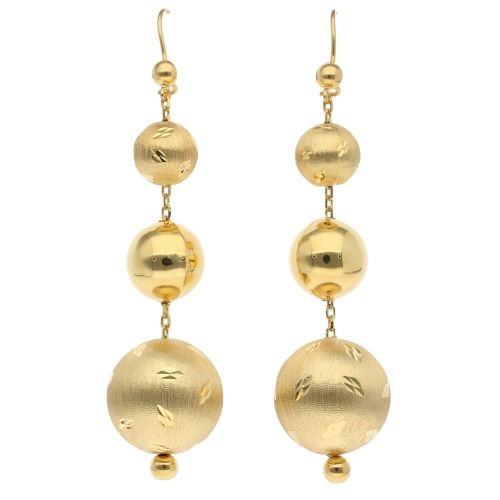 14ct Yellow Gold Patterned Graduated Bead Drop Earrings