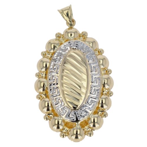 14ct Yellow And White Gold Bubble And Greek Key Pendant