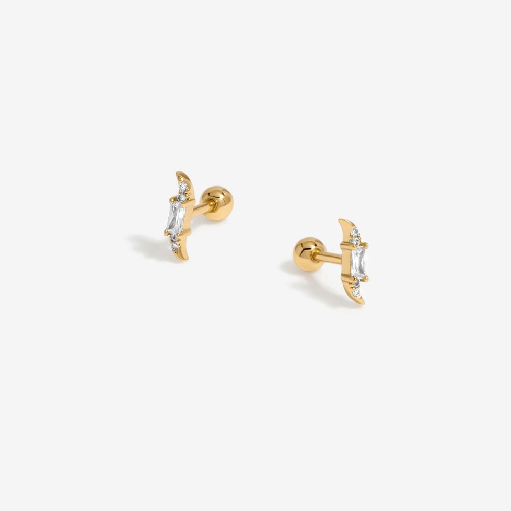 Gold Plated Mini Crystal Barbell Wave Earrings - Gift Pouch