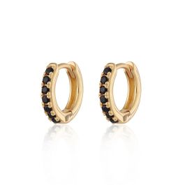Scream Pretty Huggie Hoop Earrings with Black Stones - Gold