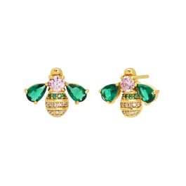 Amelia Scott Beatrice Jewelled Bee Gold Stud Earrings in Emerald and Blush Pink