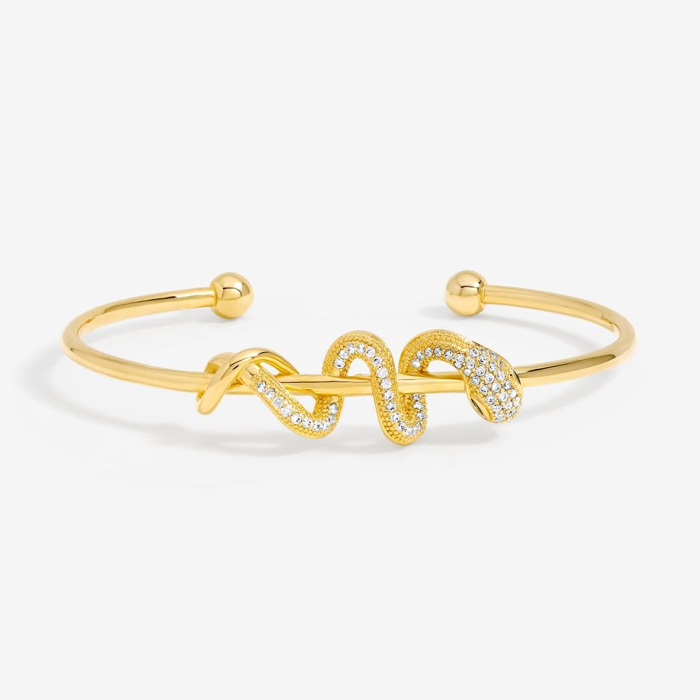 Inicio 14ct Gold Plated and Crystal Snake Bracelet Cuff - Gift Pouch